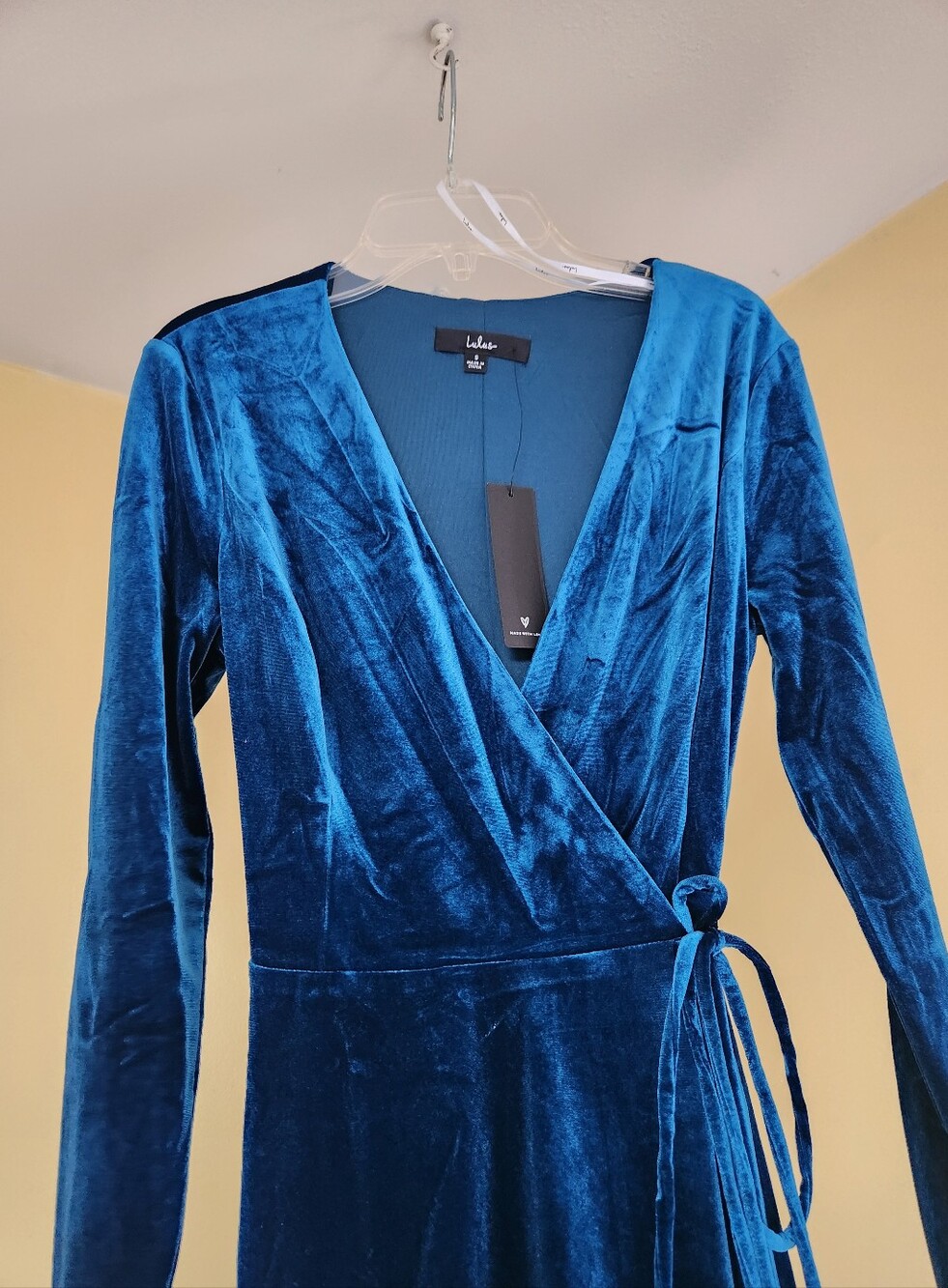 Nwt Lulus Teal Blue Velvet Wrap Maxi Dress With Long Sleeves - Picture 6 of 8